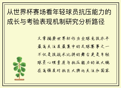 从世界杯赛场看年轻球员抗压能力的成长与考验表现机制研究分析路径